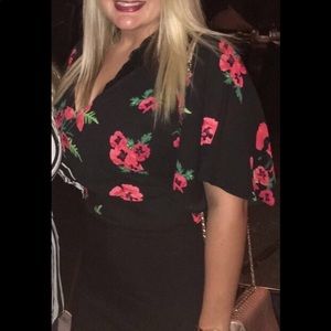 Express Floral Cropped Open Tie Back Top